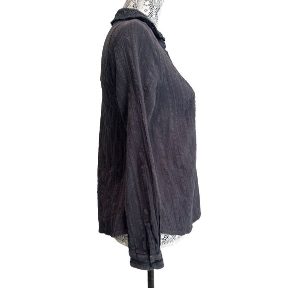 Free People dark Grey Long Sleeve Shirt Lace 100% cotton blouse collard sexy - Picture 5 of 13